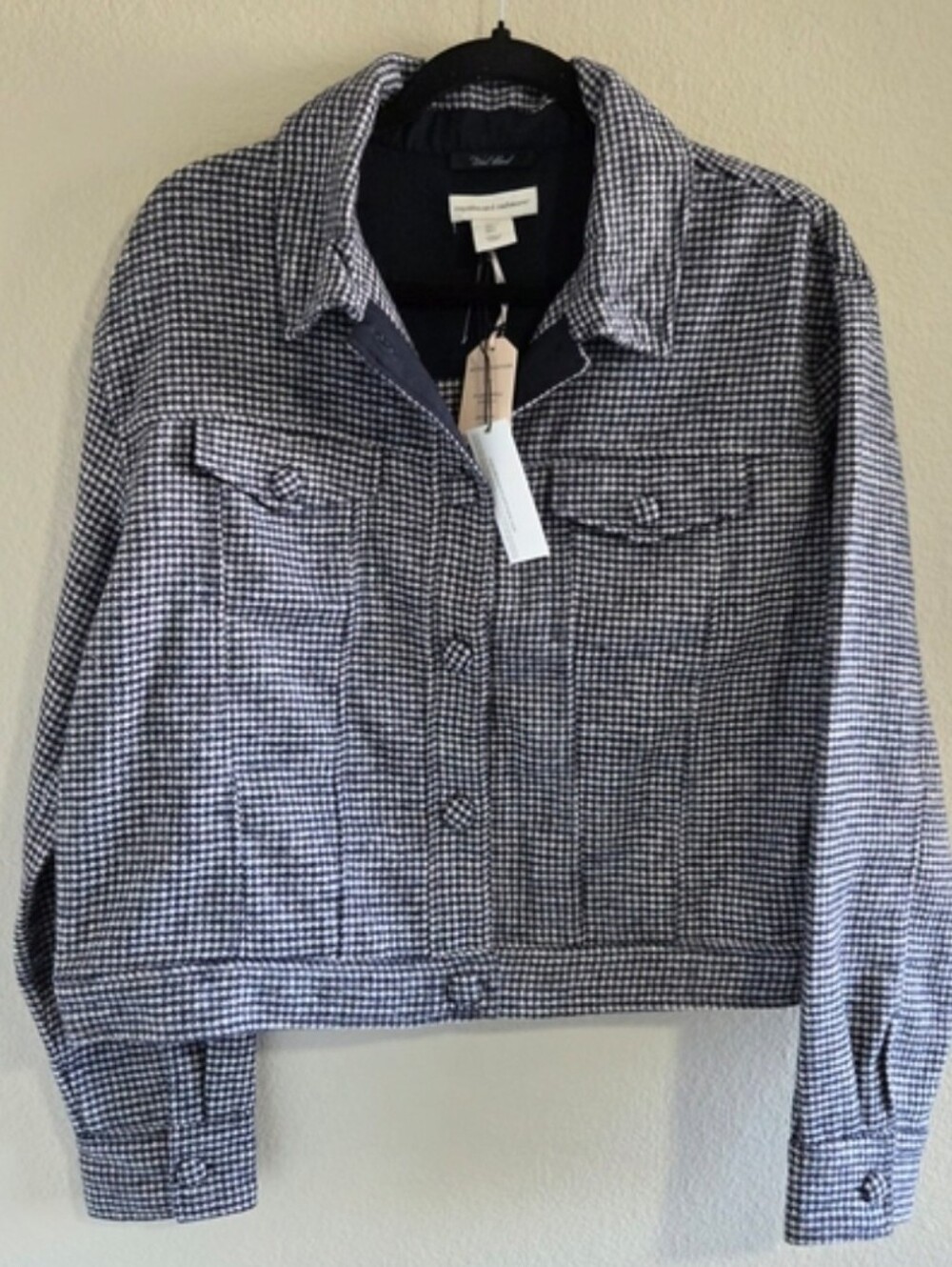cupcakes & cashmere Black and White Houndstooth Cropped Wool Jacket